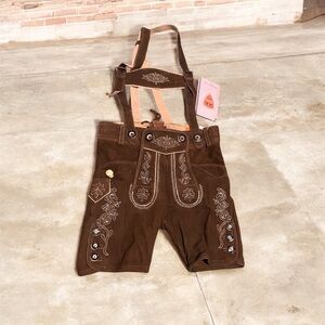 Kids' Classic Brown Lederhosen with Embroidery